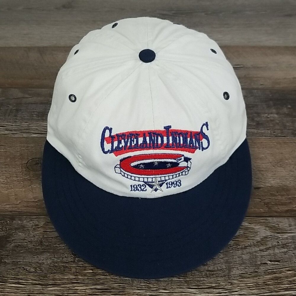 VINTAGE 1993 Cleveland Indians Hat Mens OS White Blue Commemorative Cap *